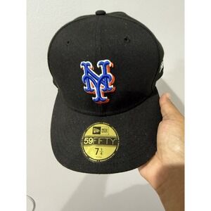 New York Mets Black Fitted New Era Hat Cap 7 1/4 59Fifty MLB NYM‎